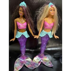 Barbie Dreamtopia Mermaid Doll Lot of 2 Blonde & Brunette w/ Pink Streak